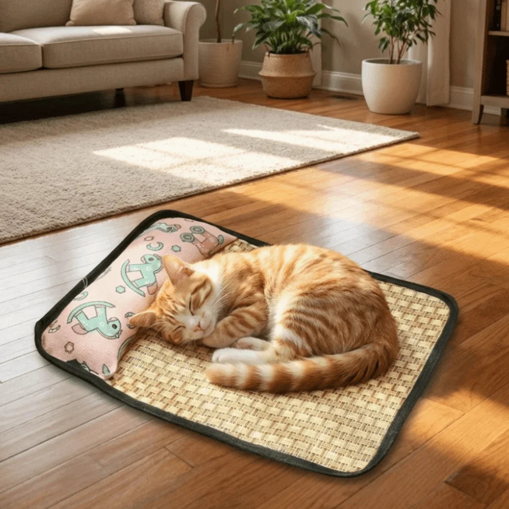 tapis rafraîchissant animal compagnie tissé géométrique moderne imperméable antidérapant oreiller sol chiens
