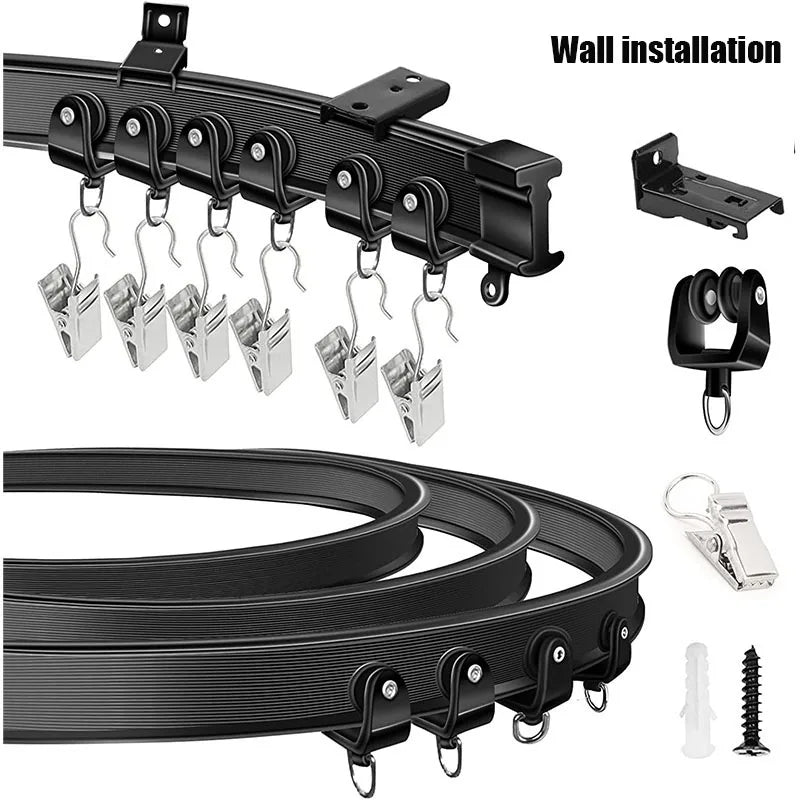rideau fenêtre moderne noir clips acier inoxydable plaque métallique rallonges suspension vis boulons pvc