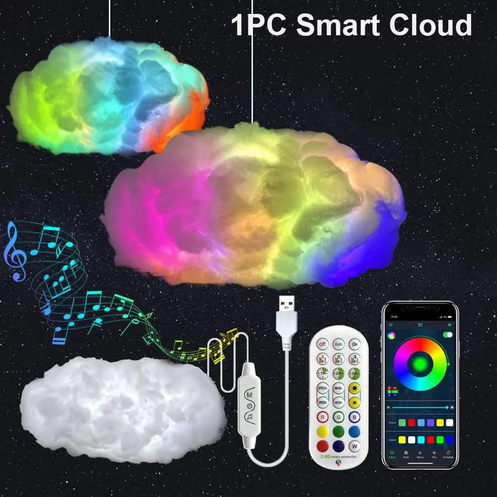 nuage lumineux multicolore led texturé moderne veilleuse chambre adhésive 90cm changeante arc ciel