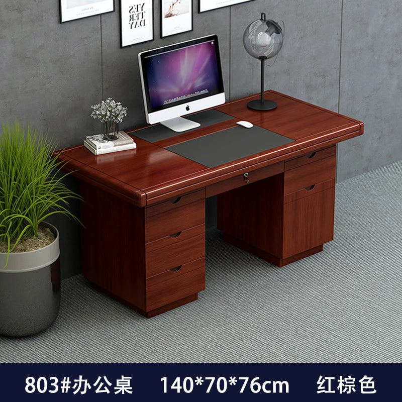 bois massif moderne marron foncé table travail informatique épuré intérieur maison