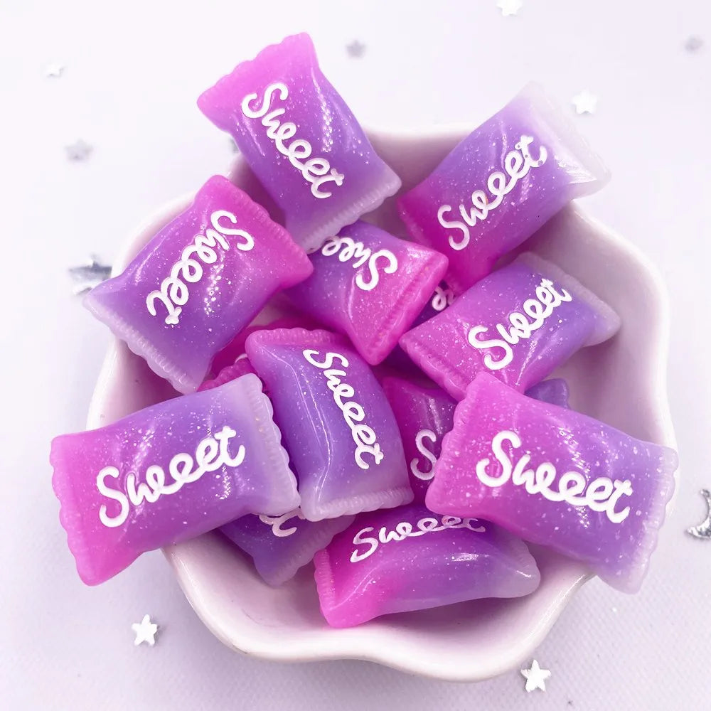 cabochons résine colorée 3d bonbons violet rose bleu jaune gradient brillants scrapbook artisanat