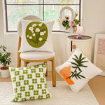 coussin carré 45x45 cm brodé feuille verte moderne décoration printanière