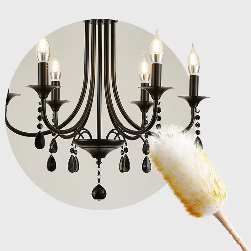 lustre noir cristal métal pendentif ampoules e14 salon chambre classique