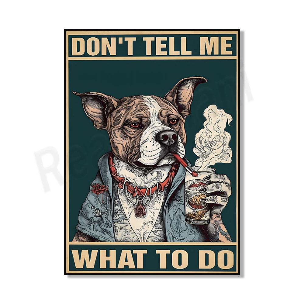 Poster toile chien gangster tatoué vin rétro décoration murale