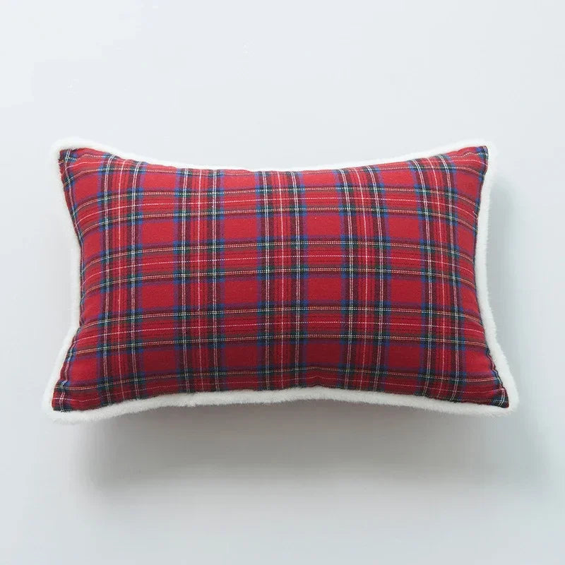 housses coussin décoratives noël motif tartan brodé rouge blanc traditionnel décoration intérieure