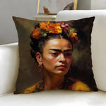 coussin contemporain zip invisible polyvalent orange bleu rouge peinture abstraite visage stylisé 45x45cm polyester