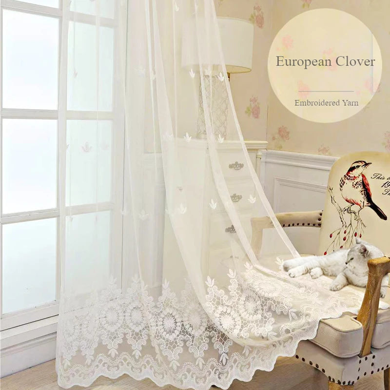 rideau brodé fleur blanc classique transparent chambre hospitalière moderne polyester