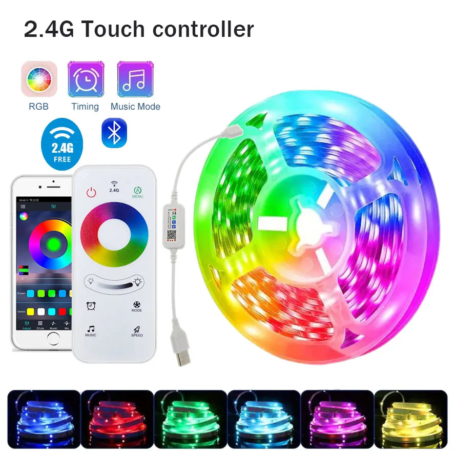 ruban led multicolore 10m 20m 30m controle application bluetooth moderne adhésif led individuelles