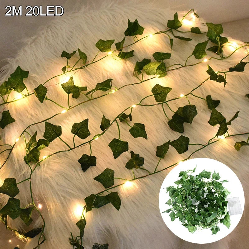 guirlande lumineuse feuilles vigne artificielles vert jaune décoration intérieure bohème 2m 5m 10m