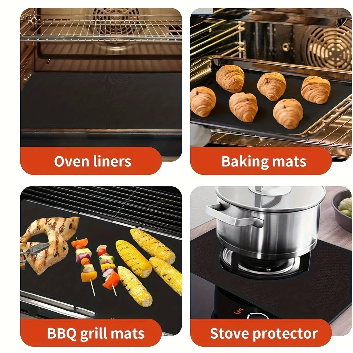 tapis cuisson réutilisable teflon antiadhésif noir four barbecue plaque cuisson lavable machine resistant pratique