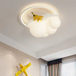 lustres led modernes nuages avions chambre enfants blanc jaune bleu gris