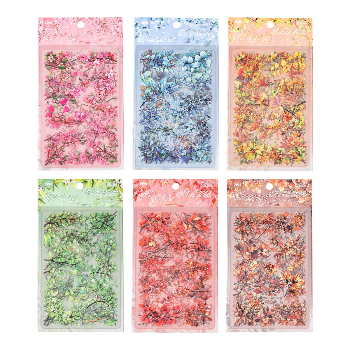 autocollants transparents feuilles branches diverses couleurs adhésif scrapbooking collage diy journal