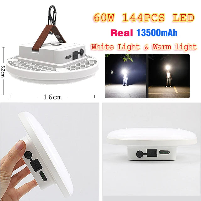 lampe camping rechargeable led bleu marron texture cuir moderne clips indicateur batterie