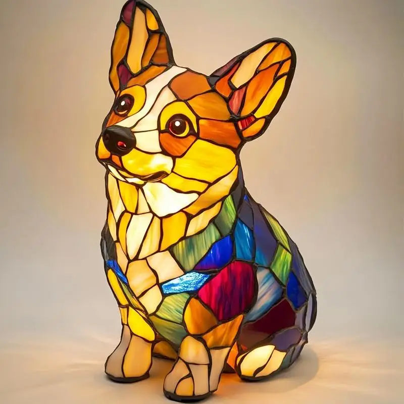 lampe posée chien multicolore mosaïque art deco résine opaque chambre salon