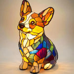 lampe posée chien multicolore mosaïque art deco résine opaque chambre salon