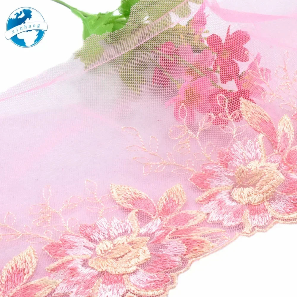 ruban dentelle polyester rose floral largeur 16cm transparent tulle decoration mariage bricolage couture echangiste