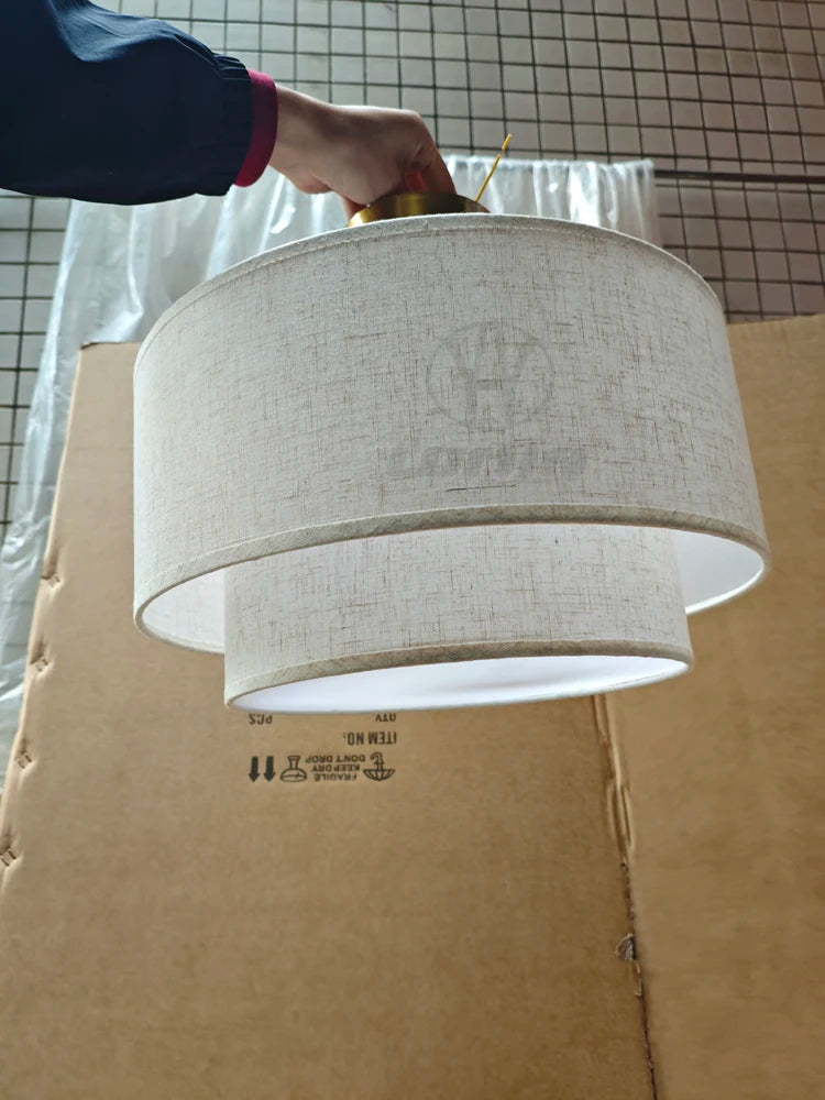 lampe moderne or beige toile lin opaque pendentif salon chambre restaurant