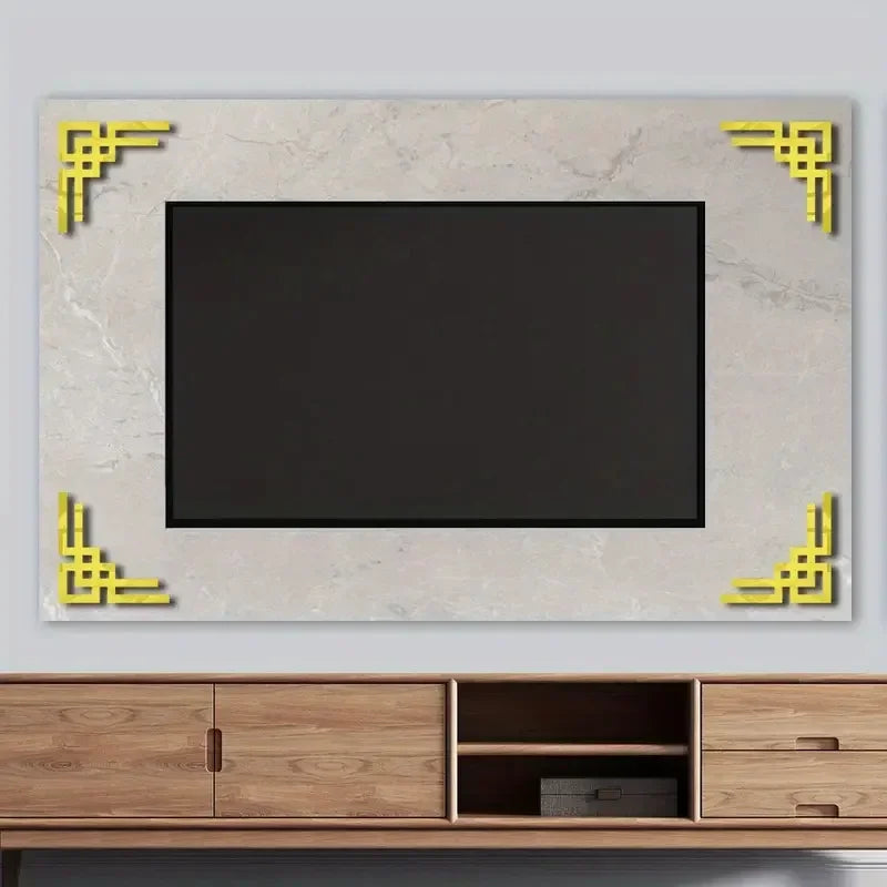 cadres decoratifs adhésifs modernes marbre géométriques téléviseur blanc noir gris