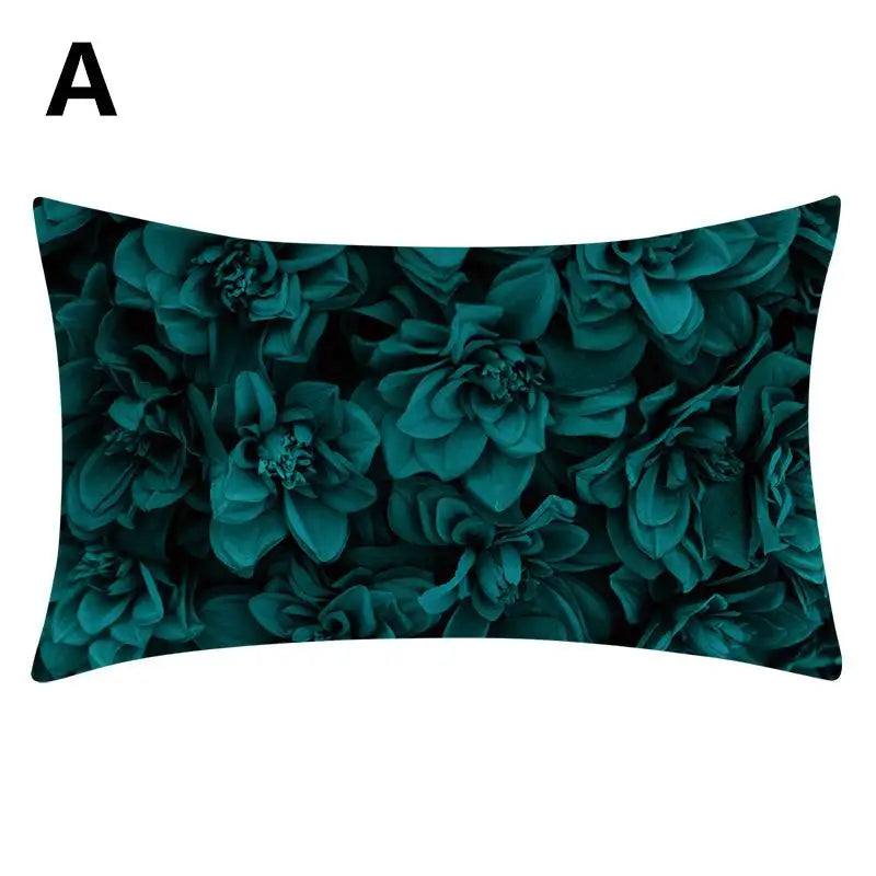 coussin rectangulaire taie d'oreiller polyester géométrique floral moderne ornemental vert feuillage lit decoration interieur