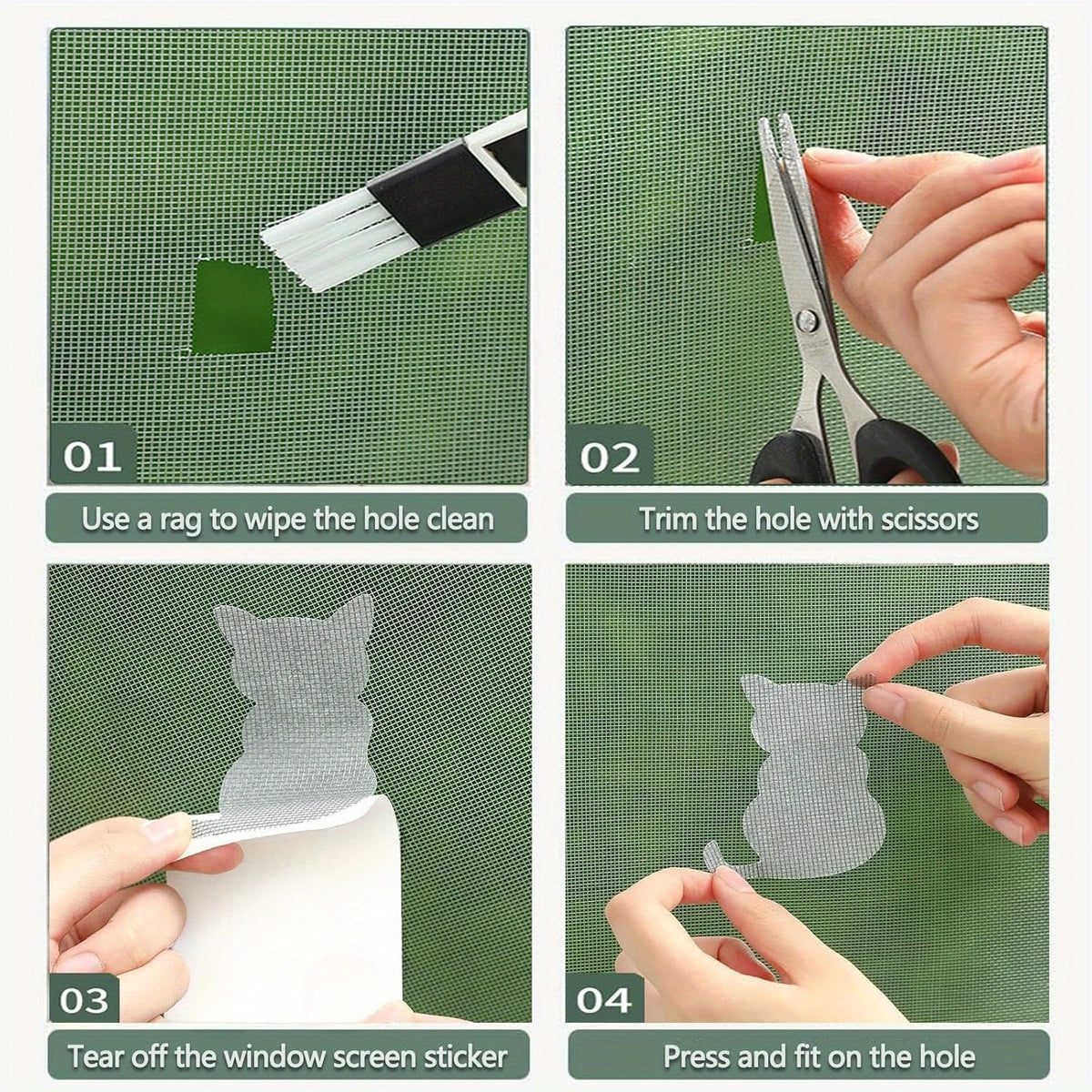 patchs réparation moustiquaire adhésifs formes animales chat oiseau décorative facile pose semi transparent