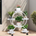 support fleurs roulettes robuste moderne noir blanc pot fleuri plante verte ajouré minimaliste