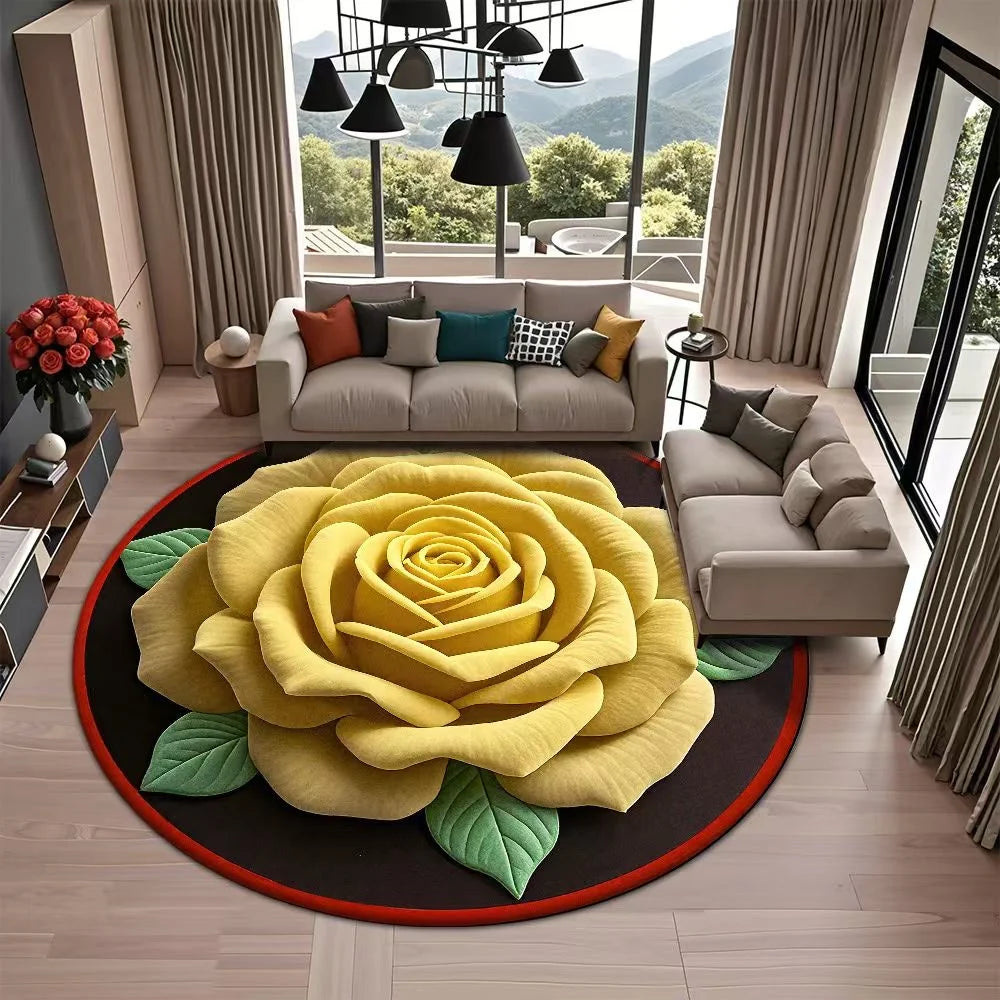 tapis rond multicolore rose feuilles vertes moderne adhésif rapide séchage salon chambre qualité absorption