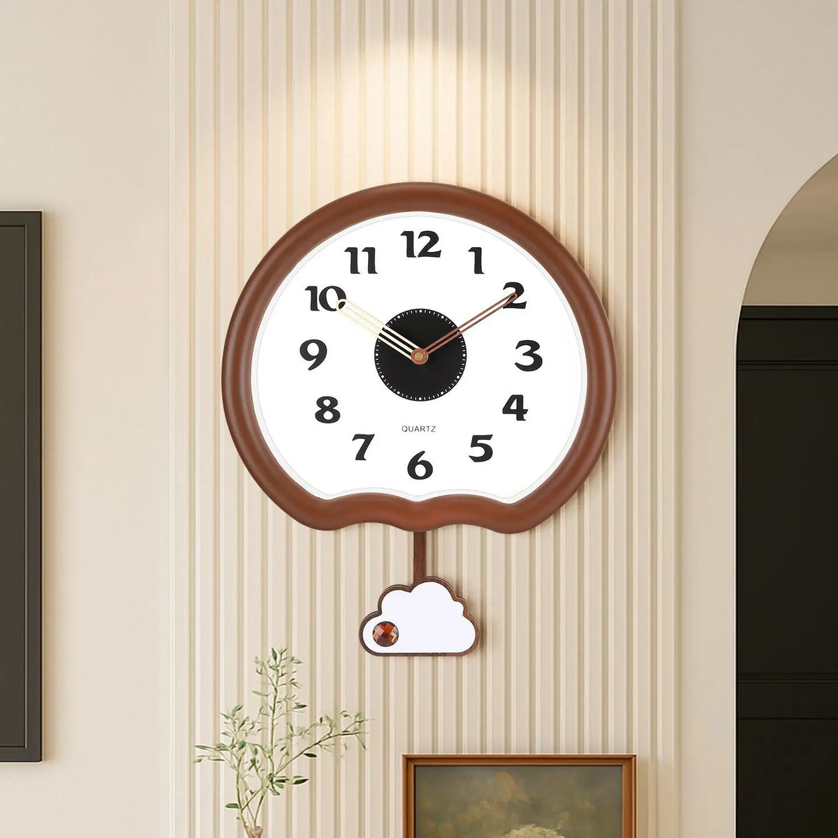 horloge murale nuage marron blanc vintage pendule decoratif minimaliste analogique