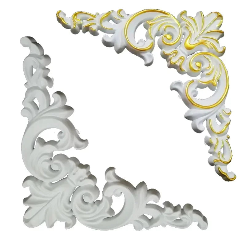 décoration murale coin blanc doré motifs floraux relief classique ornemental PVC stickers