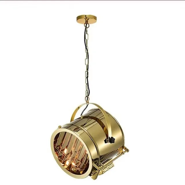lampe sol trépied industriel vintage bois noir métal doré salon étude