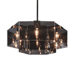 lampe suspendue moderne noir transparent facettes géométriques réfléchissantes salon restaurant chambre