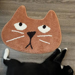 tapis sol antidérapant imperméable polyester motif chat visage orange marron vert moderne salle bain