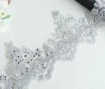 tissu dentelle fleur paillettes blanc rose beige vert mariage translucent brodé polyester 11.5cm