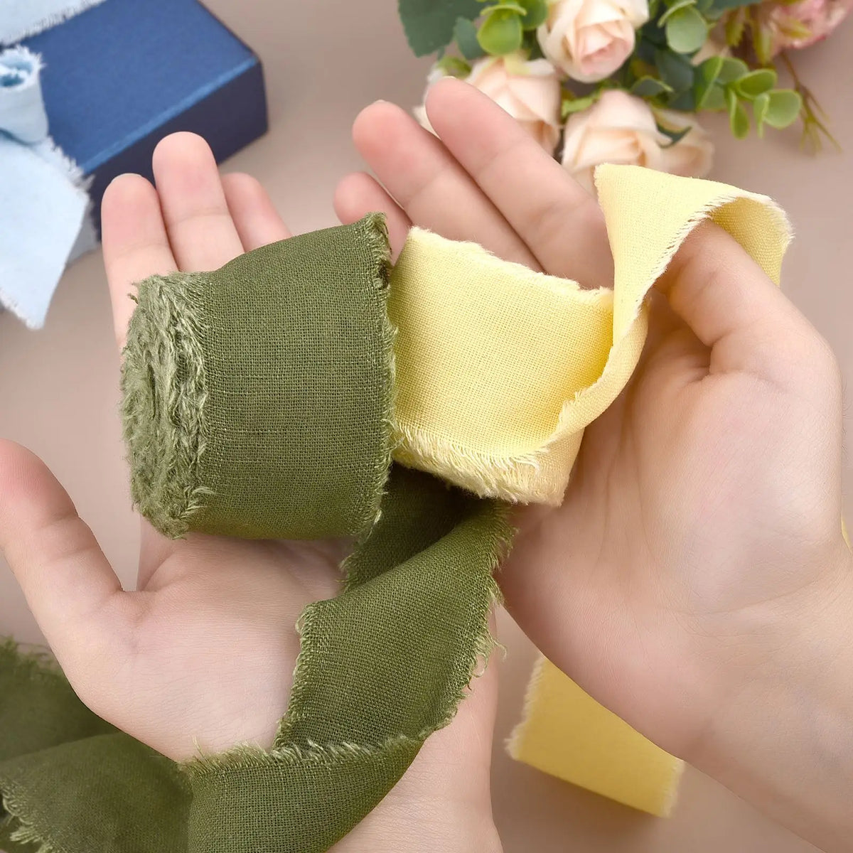 rubans coton coloris unis classiques vert olive jaune rose pâle rouge bleu blanc marron