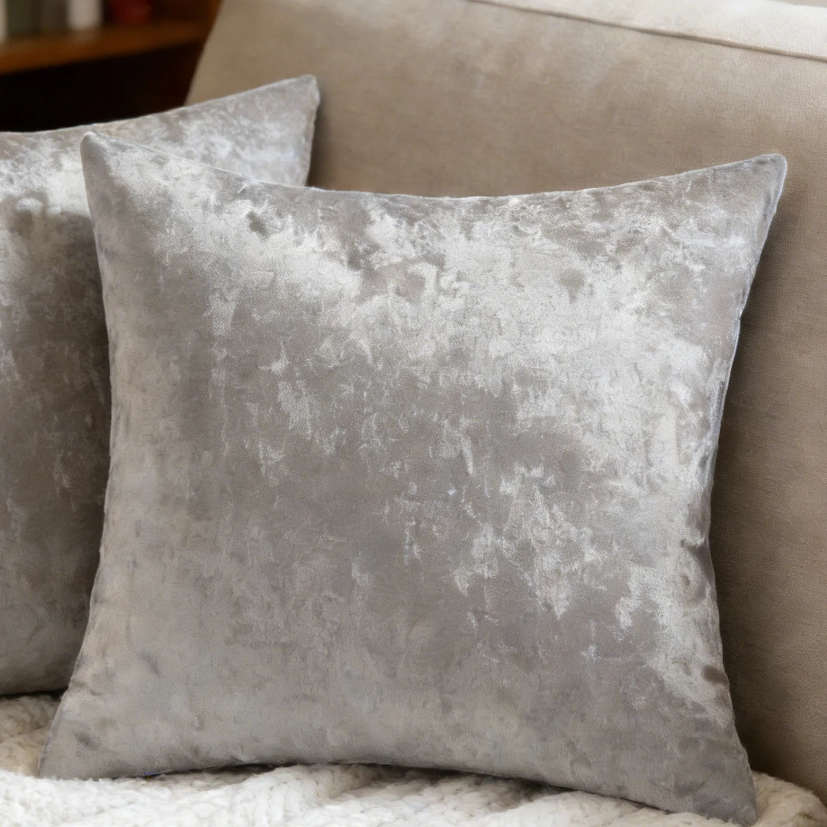 housse coussin velours carré or gris moderne élégante lit salon voiture 45x45cm