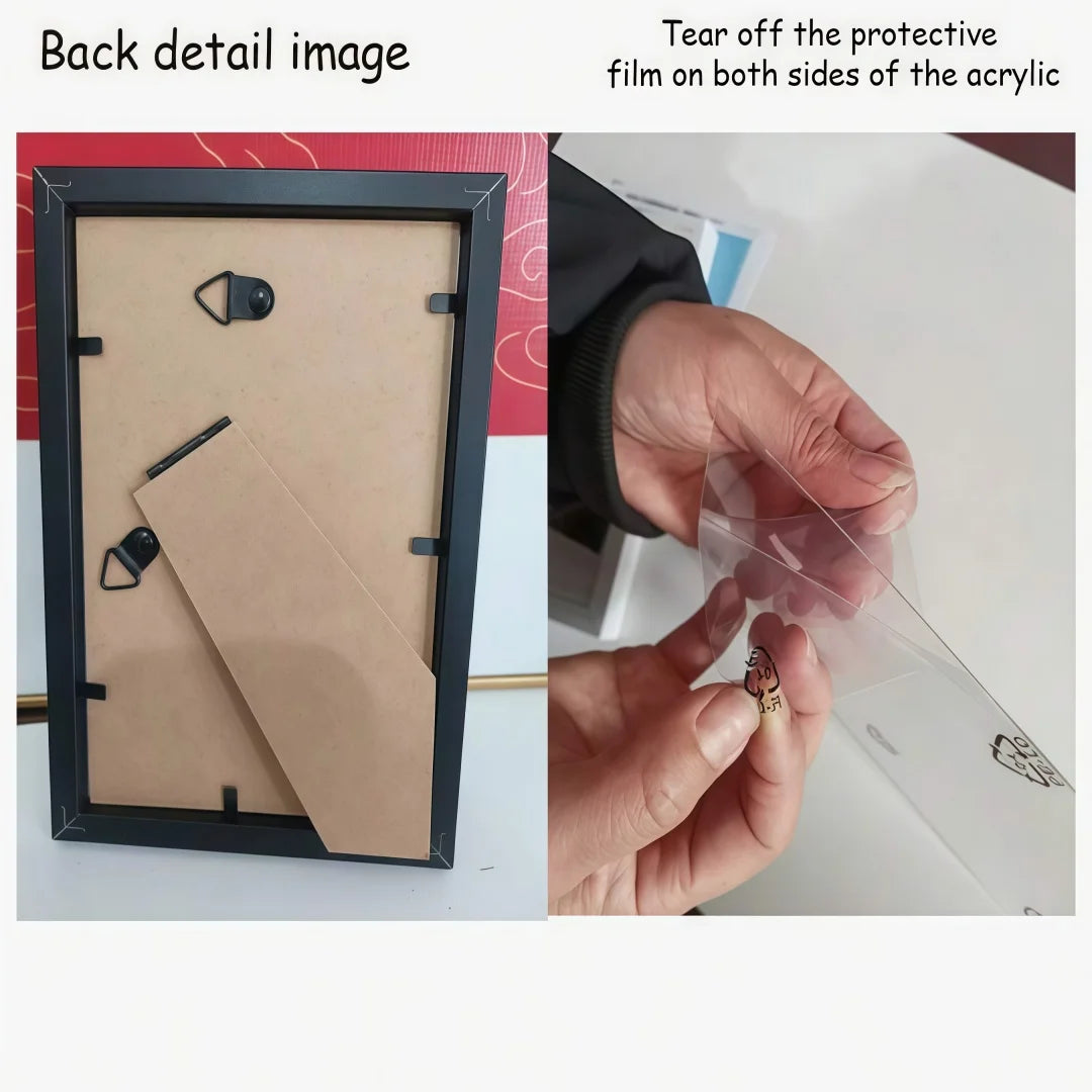 cadre photo moderne minimaliste noir rectangle texturé plastique transparent ouverture bascule support bois
