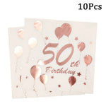 serviettes papier anniversaire rose pâle ballons chiffres étoiles effet métallique 30 40 50 60