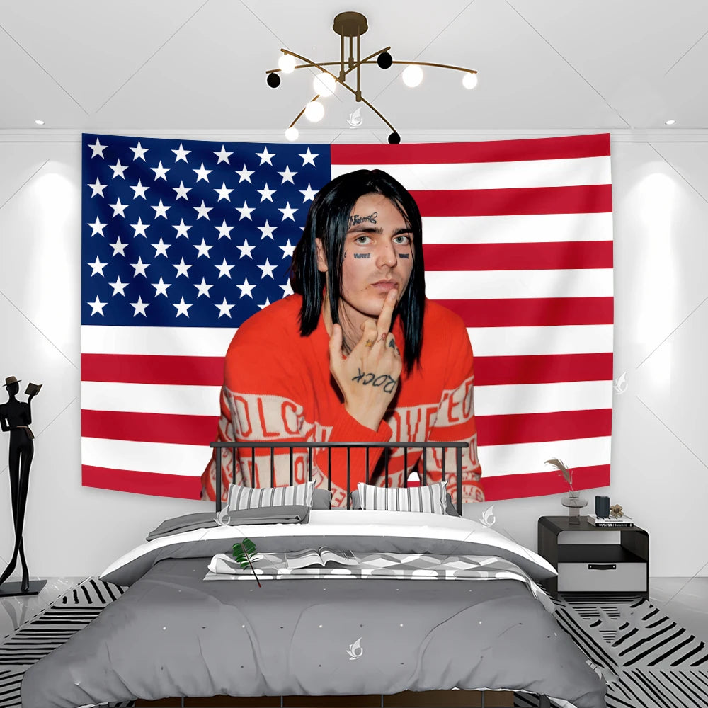 tapisserie murale moderne imprimée rayures géométrique rouge blanche bleue jaune 90x150cm 60x90cm