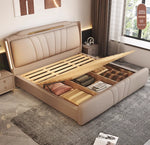 lit moderne bois tiroirs intégrés 182cm 151cm beige simples lignes verticales