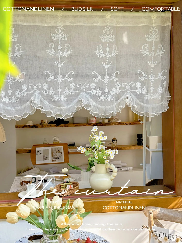 rideau blanc semi transparent brodé fenêtre moderne tulle polyester inclusion simple élégant française