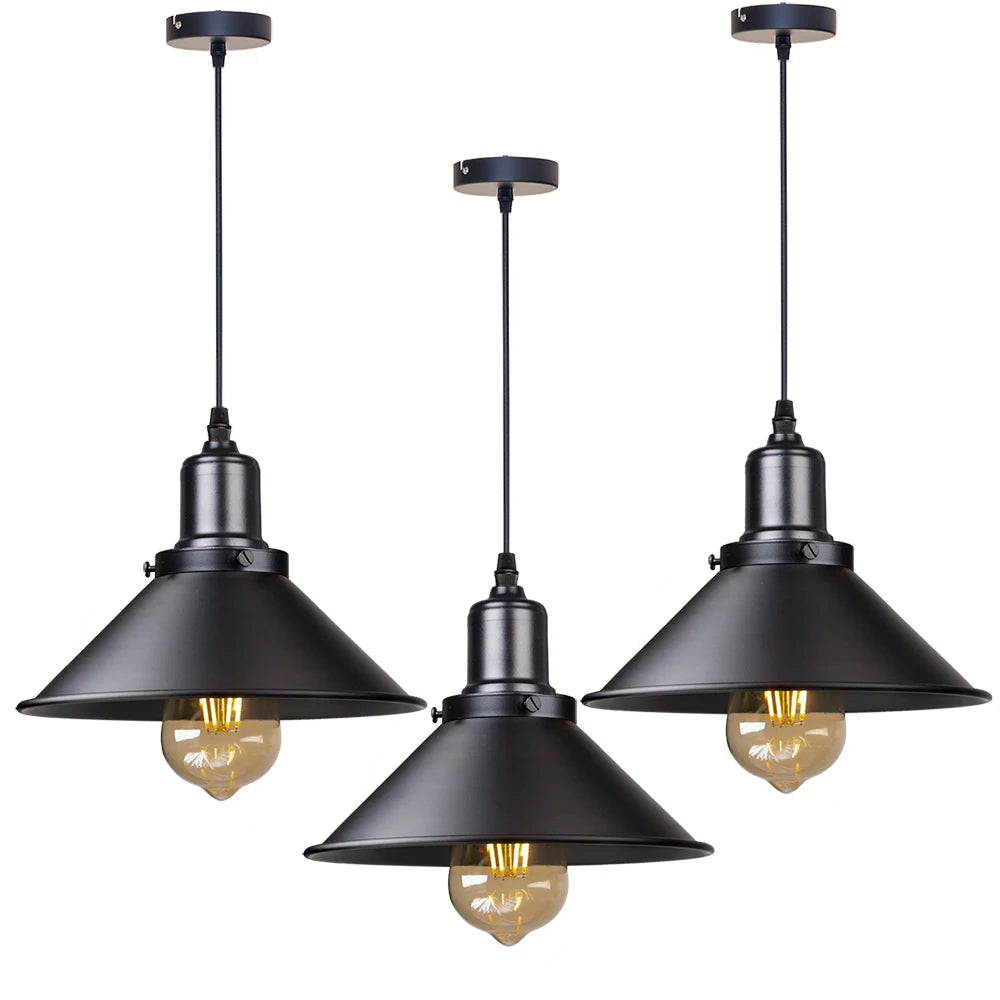 lampe suspendue industrielle noir mat salon chambre éclairage vintage rétro métal