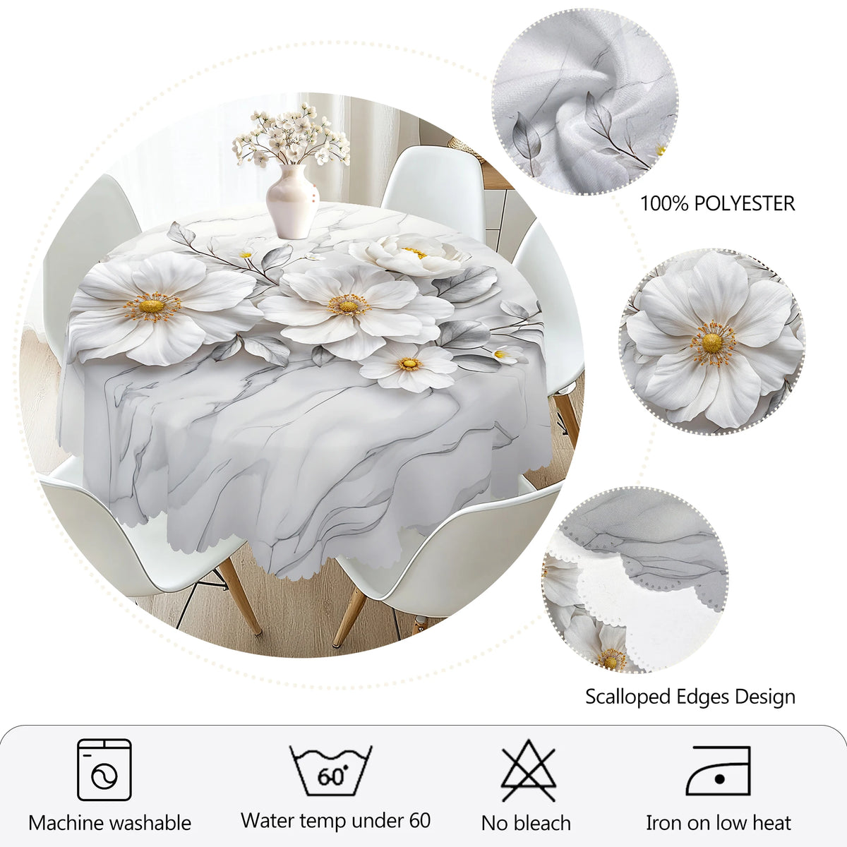 nappe polyestre imperméable fleurs blanches moderne blanc gris dentelée mariageextérieur