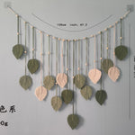 guirlande feuilles tissées boho vert blanc marron rose clips artisanal salon chambre
