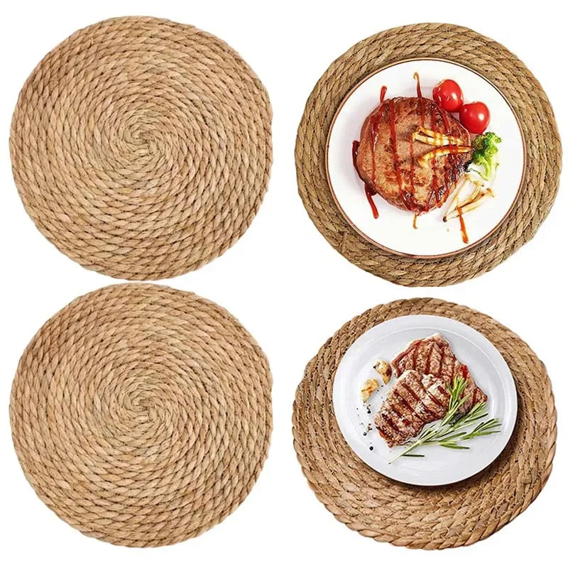 tapis coussinets table ronds tressés spirales rustiques bohèmes 30cm beige marron respectueux environnement pièces