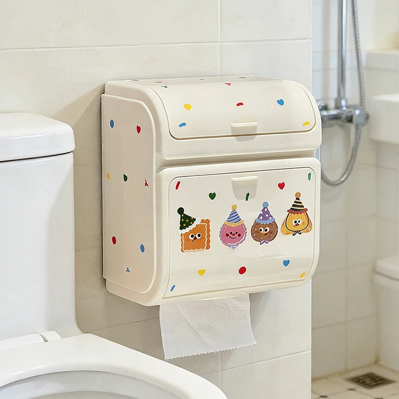 rangement mural moderne porte papier toilette blanc cassé points colorés fixation sans perçage mignon