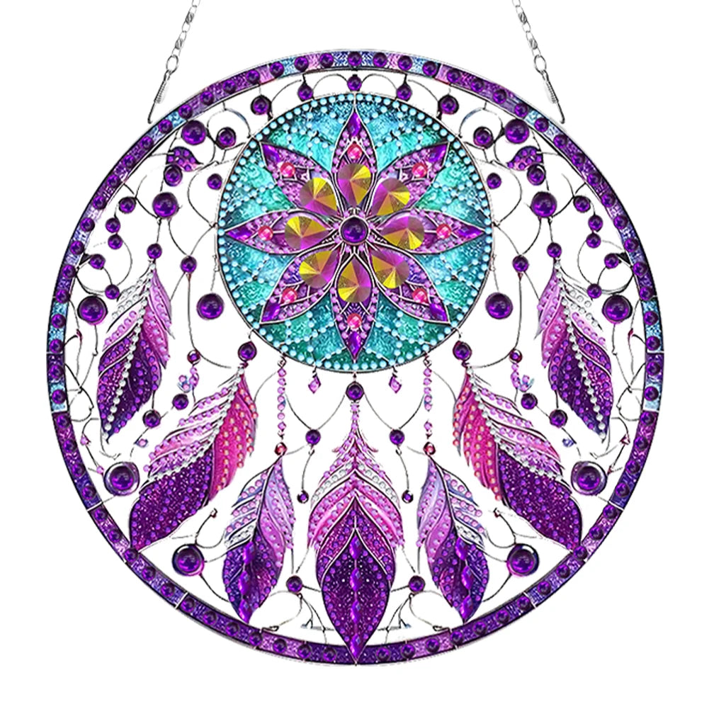 attrape rêves boho plumes fleurs violet bleu rose or pendaison décoration intérieure artisanal