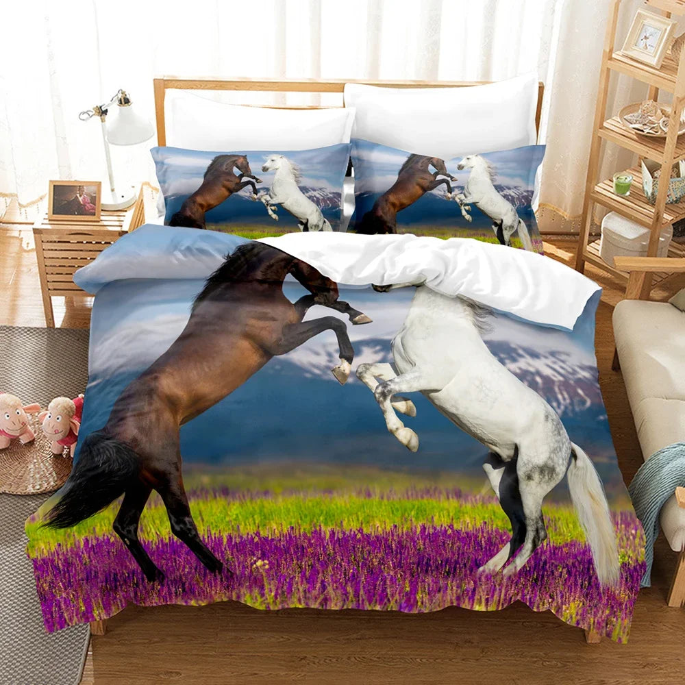 Parure de lit cheval imprimée 3D King Size 200x200 vue d'ensemble