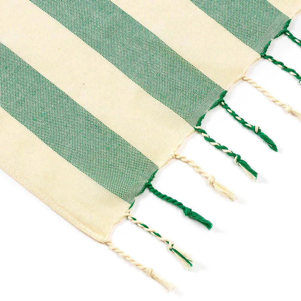 serviette plage coton vert clair beige rayures moderne absorbante entretien facile océan noël franges