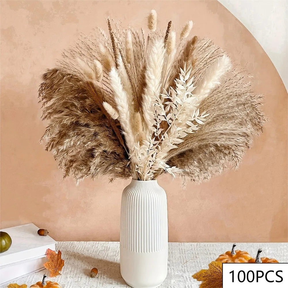 bouquet artificiel plumes orange feuilles marron boho décoration maison anniversaire mariage
