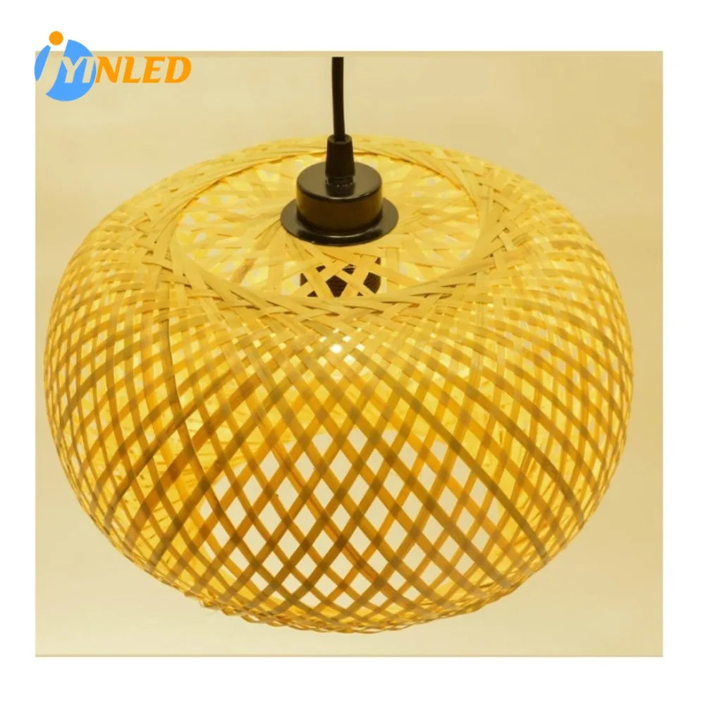 lampe suspendue tissage bambou naturel moderne artisanale pince e27 câble suspension adjustable chambre restaurant