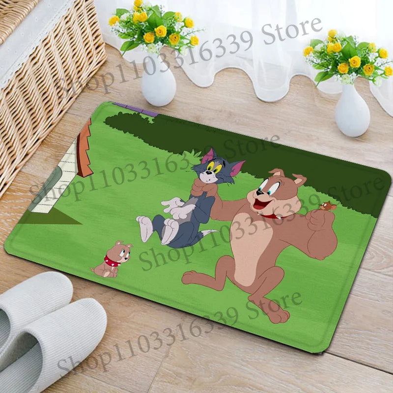 tapis sol jaune rose bleu vert turquoise dessins animés tom jerry antidérapant absorbant eau